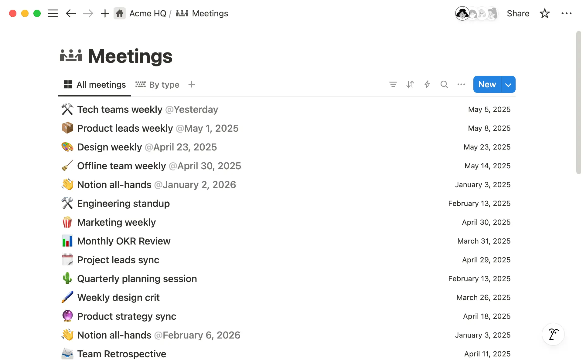 Set up a meeting notes database to organize your meetings and make them easy to find—all in one place within your workspace.
