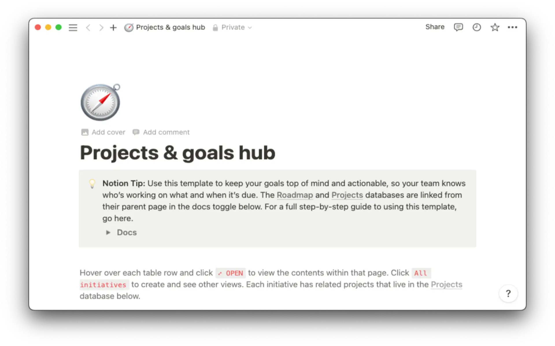Project and goal setting template